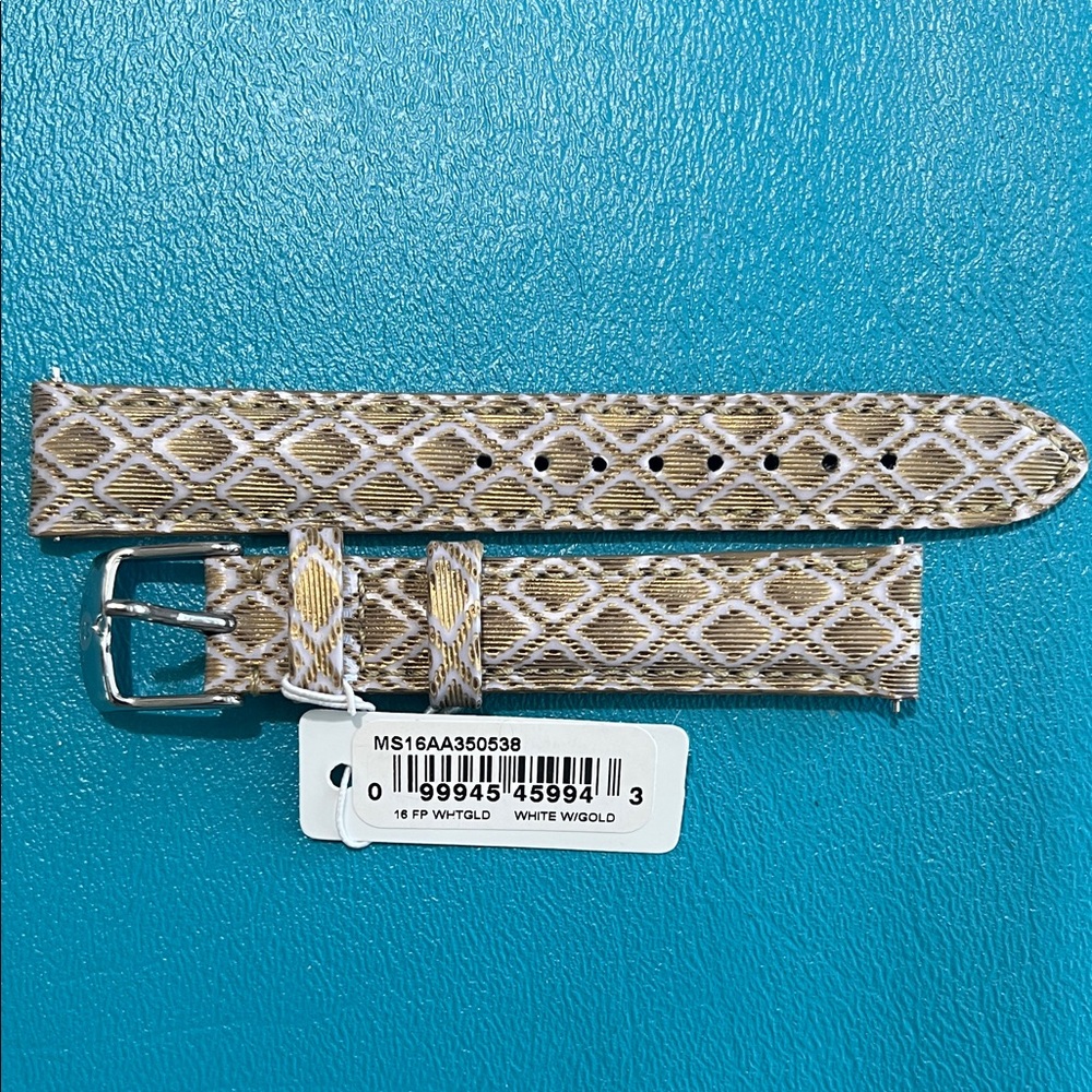 NWT Michele 16mm Gold and White Diamond Pattern Watch Strap